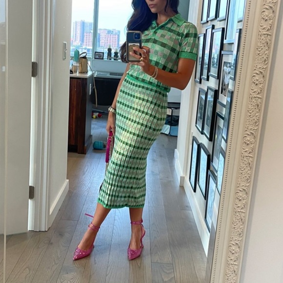 Mango Lurex Checkered Midi Skirt and Top - Picture 1 of 13